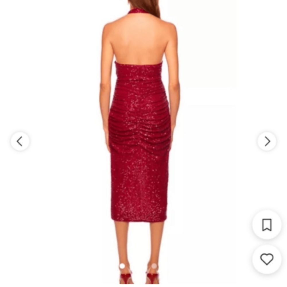 NEW Susana Monaco Red Sequin Halter Ruched Stretch Midi Dress Size Medium - Picture 3 of 10